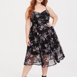 Black floral mesh midi dress